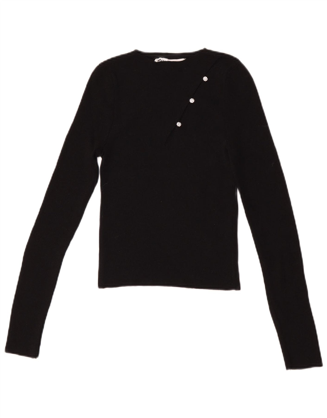 Zara Γυναικείο Crop Top Μακρυμάνικο UK 8 Μικρό Μαύρο Πολυαμίδιο