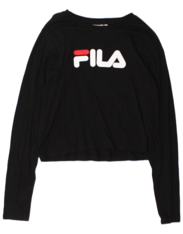 Fila Γυναικείο Crop Graphic Top Μακρυμάνικο UK 14 Large Μαύρο