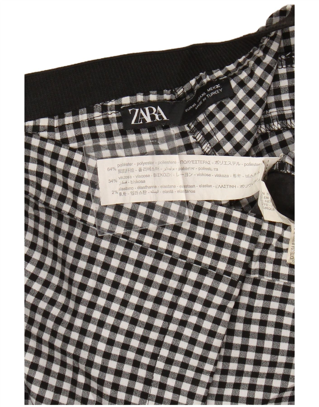 Zara Γυναικείο Slim Chino Παντελόνι XL W32 L27 Μαύρο Gingham Polyester