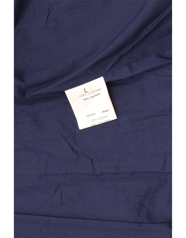 Vintage Γυναικείο Crop Δερμάτινο Μπουφάν UK 14 Large Navy Blue Leather