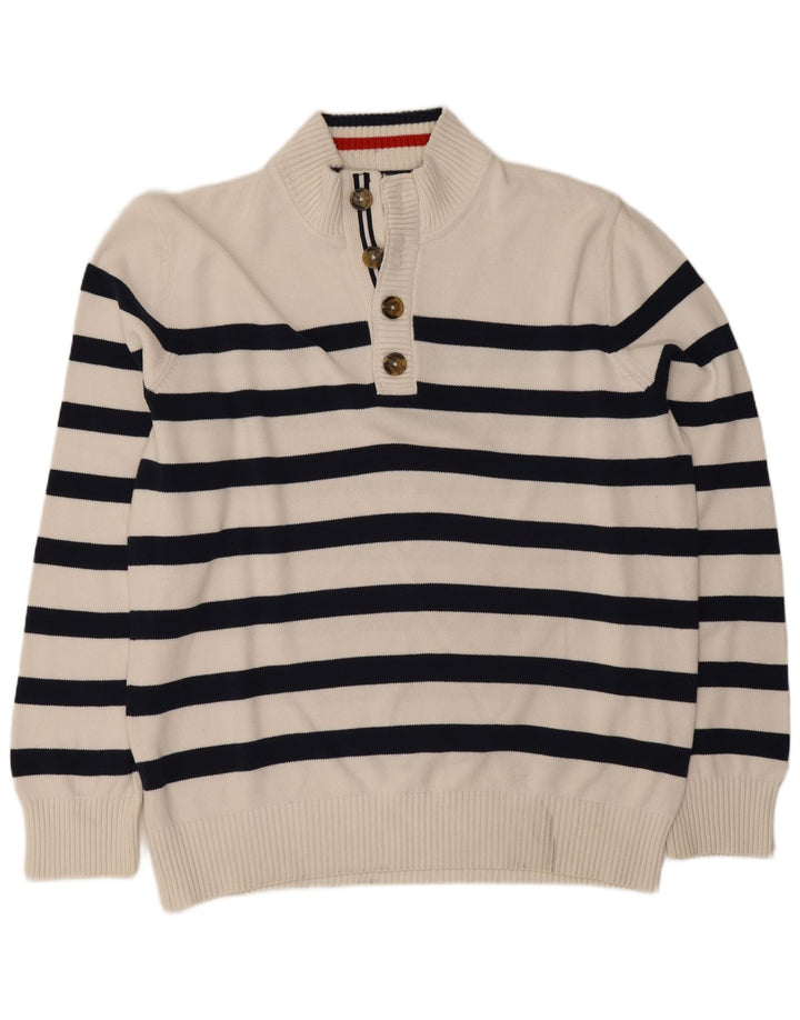 Ανδρικό πουλόβερ με λαιμόκοψη με κουμπιά Tommy Hilfiger Μεγάλο λευκό ριγέ