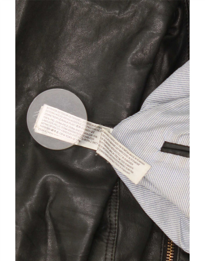 Massimo Dutti Γυναικείο Biker Δερμάτινο Μπουφάν UK 10 Small Black