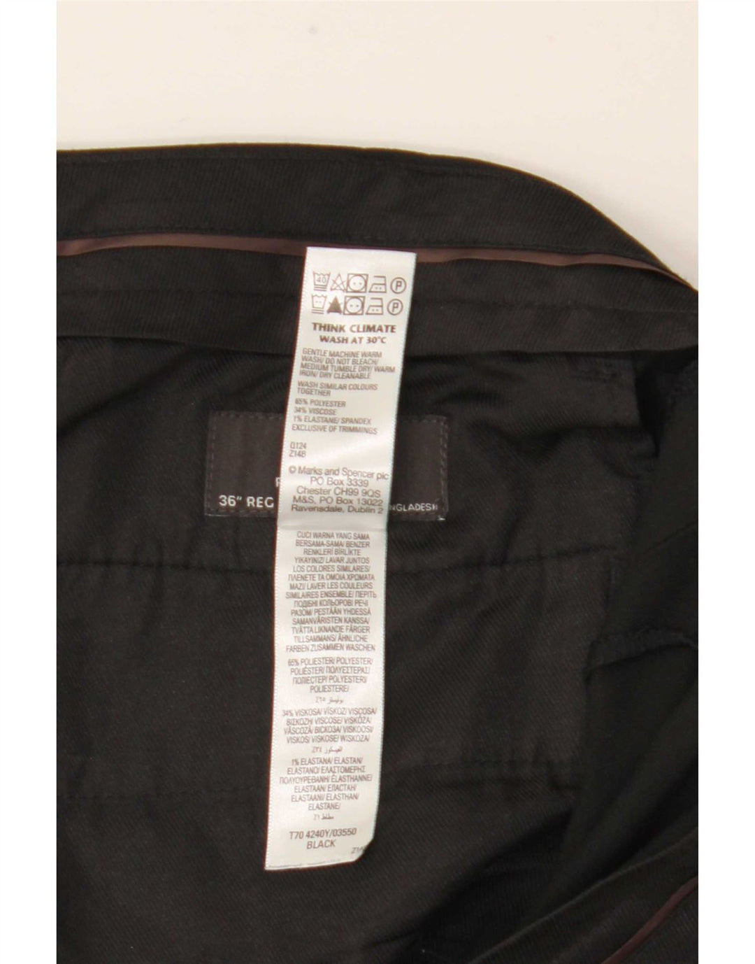Marks & Spencer Ανδρικό ίσιο παντελόνι με κανονική εφαρμογή W36 L31 Μαύρο
