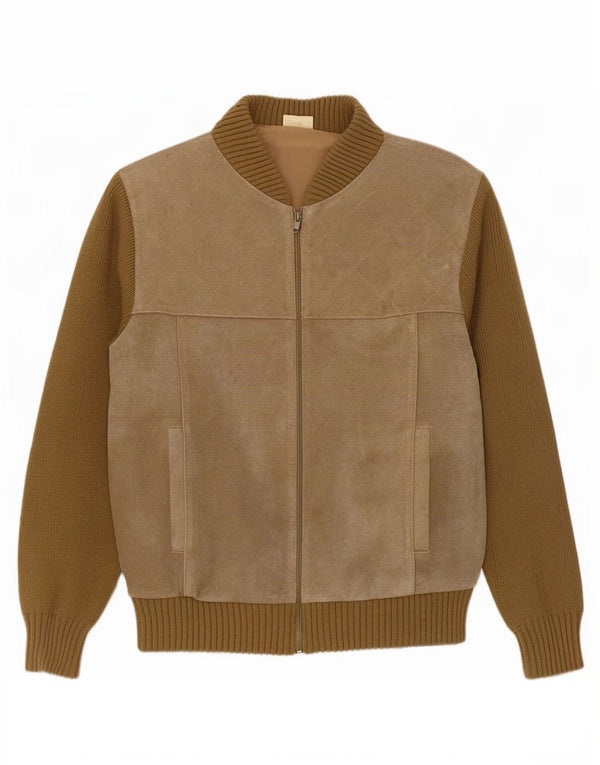 Vintage Γυναικείο Suede Bomber Jacket EU 50 XL Beige Colourblock Πολυακρυλικό