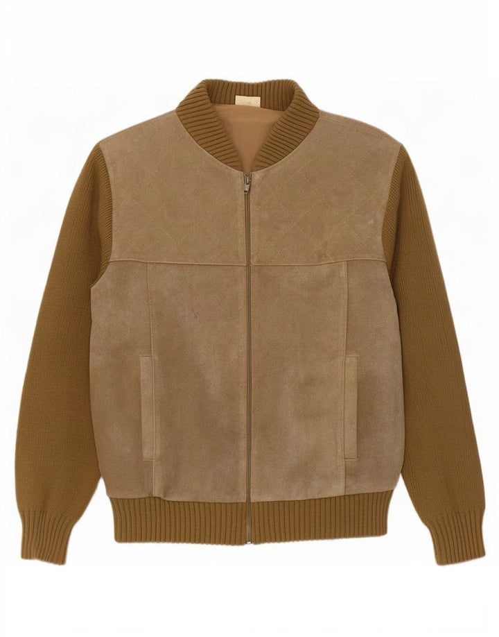 Vintage Γυναικείο Suede Bomber Jacket EU 50 XL Beige Colourblock Πολυακρυλικό