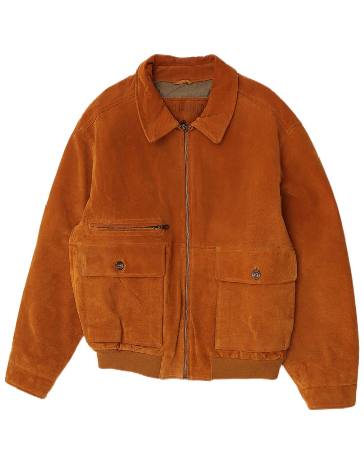James Dillon Ανδρικό Suede Bomber Jacket UK 40 Large Beige Leather