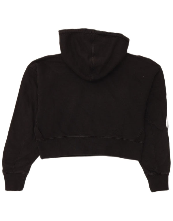Adidas Womens Crop Oversized Hoodie Jumper UK 4 XS Μαύρο βαμβακερό