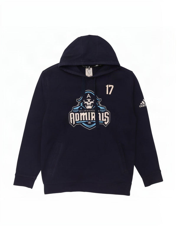 Adidas Mens Admirals Milwaukee Graphic Hoodie Jumper Large Navy Blue Cotton