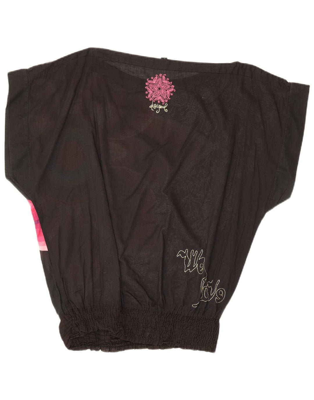 Desigual Womens See Through Oversized Μπλούζα Top UK 16 Large Black Floral