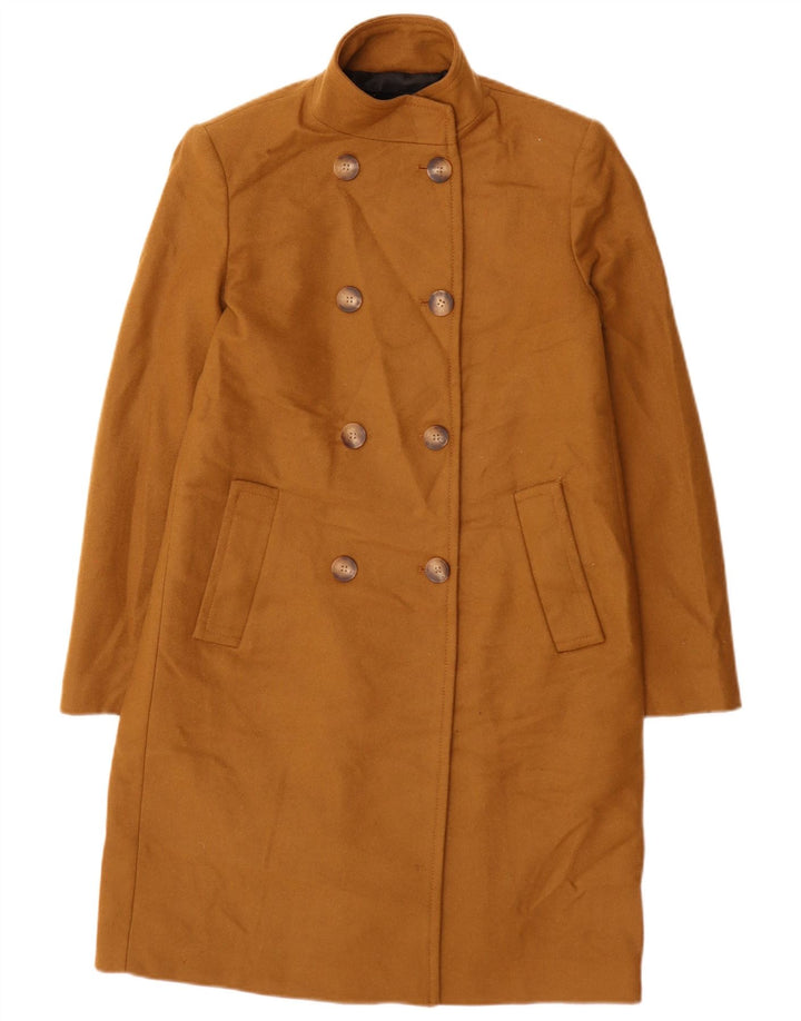 Zara Γυναικείο παλτό με διπλό στήθος UK 10 Small Beige Wool
