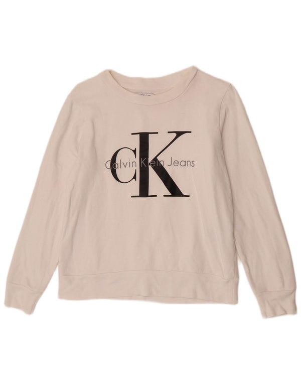 Γυναικείο γραφικό φούτερ Calvin Klein Jeans Jumper UK 10 Small White