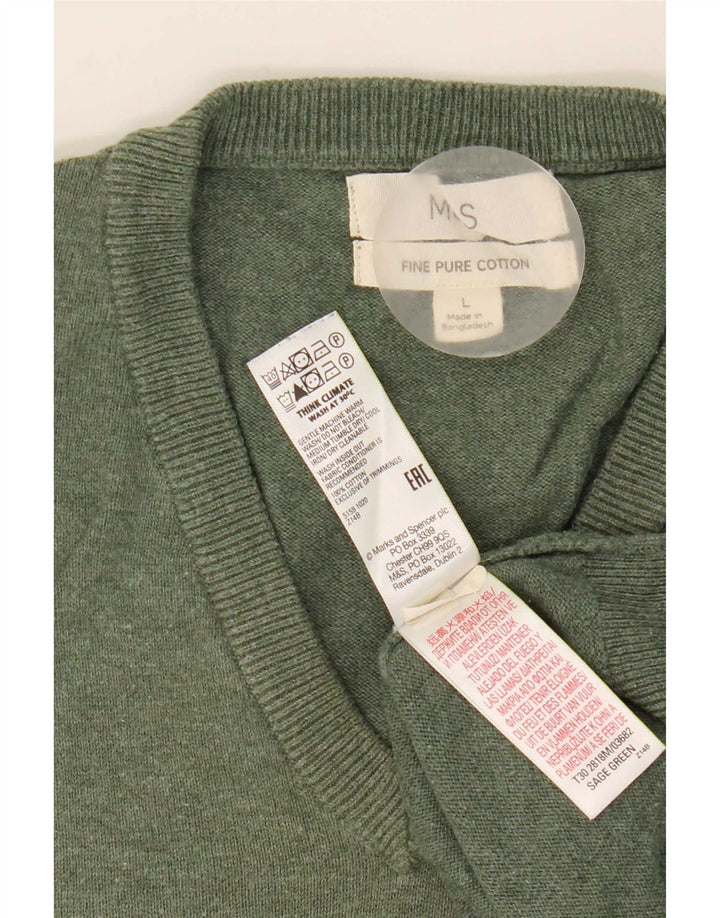 Marks & Spencer Ανδρικό πουλόβερ με λαιμόκοψη με λαιμόκοψη μεγάλο πράσινο βαμβακερό