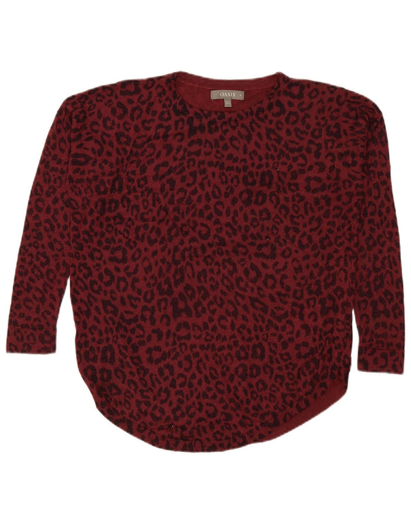 Γυναικείο πουλόβερ Oasis Boat Neck Jumper UK 14 Medium Burgundy Animal Print