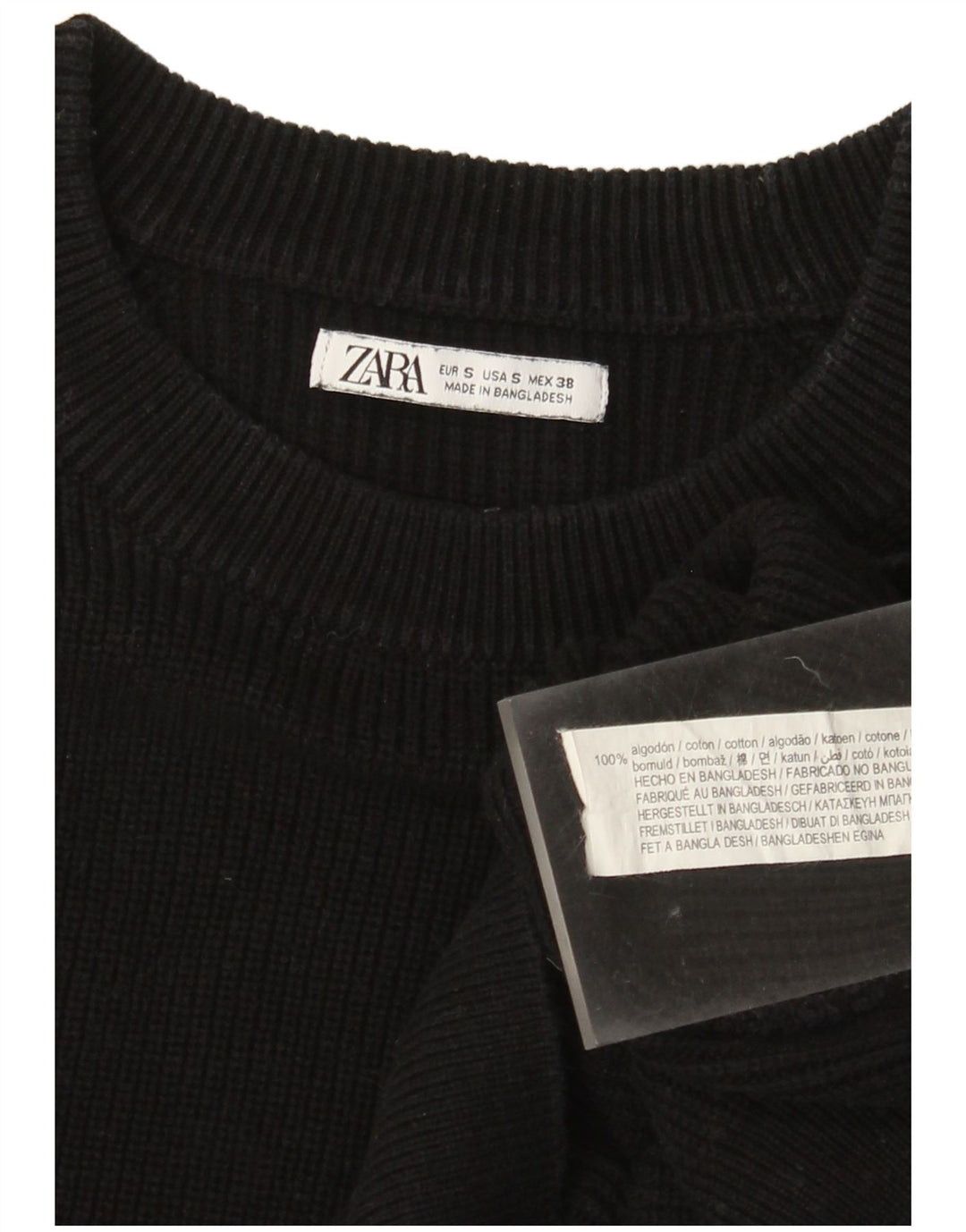Zara Mens Boat Neck Jumper Sweater Small Black Cotton