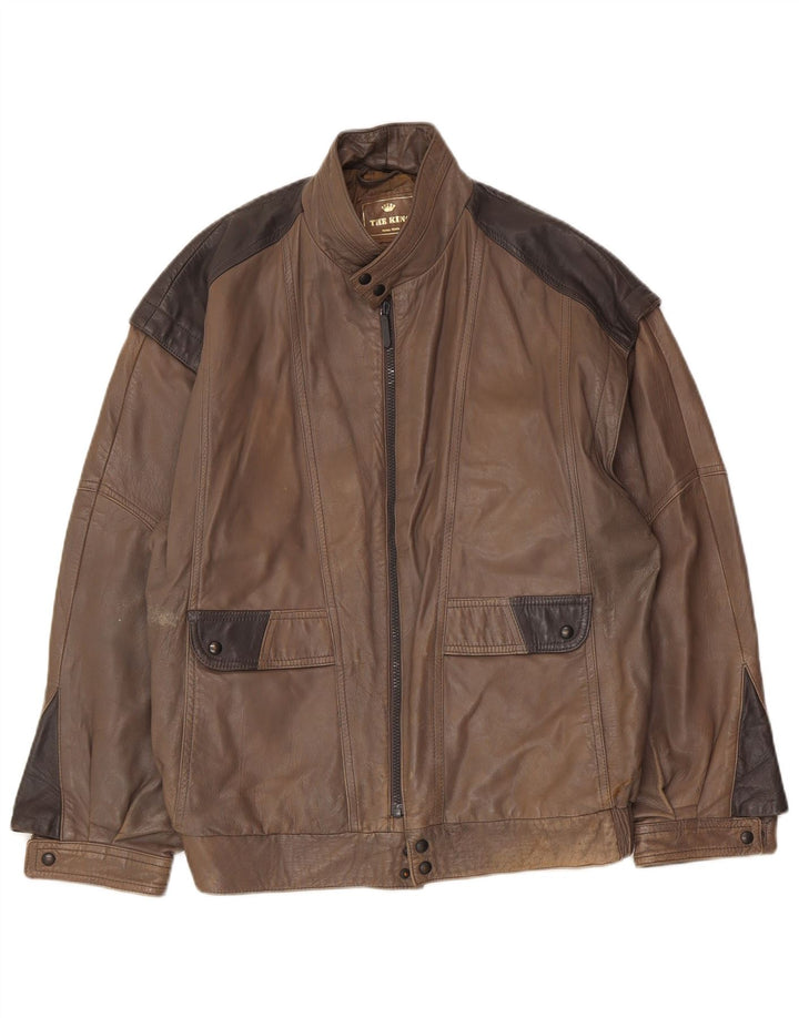 Vintage Ανδρικό Δερμάτινο Μπουφάν IT 48 Medium Brown Colourblock Leather