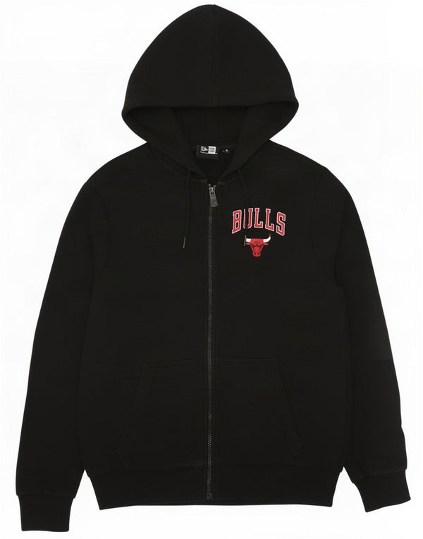 New Era Mens Chicago Bulls γραφικό πουλόβερ με κουκούλα με φερμουάρ μικρό μαύρο βαμβακερό