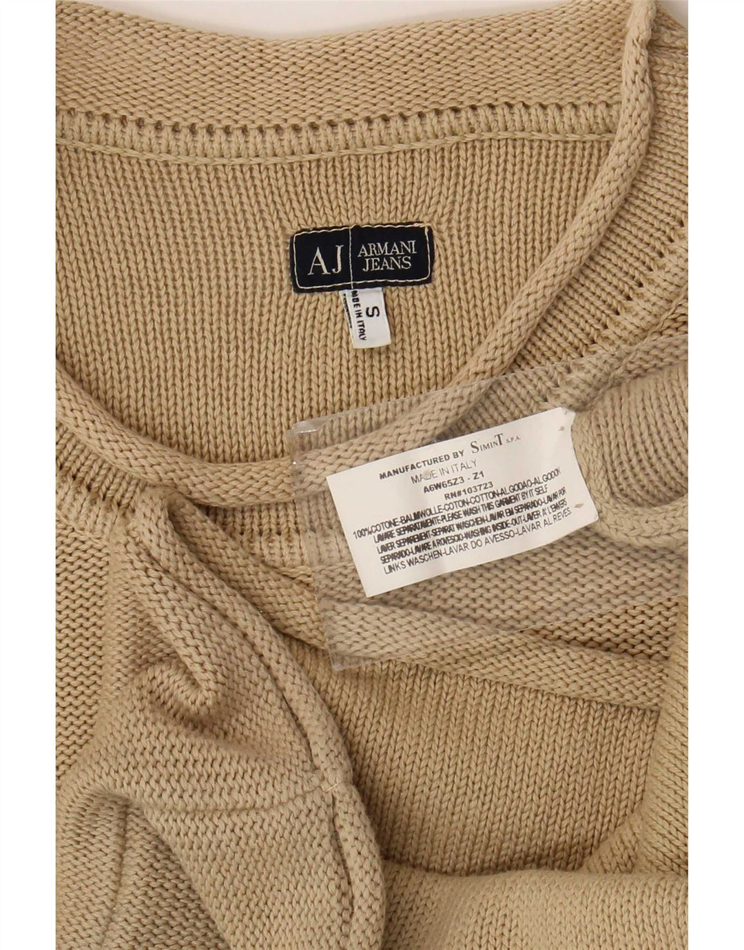 Armani Jeans Ανδρικό πουλόβερ με λαιμόκοψη, μικρό μπεζ βαμβακερό