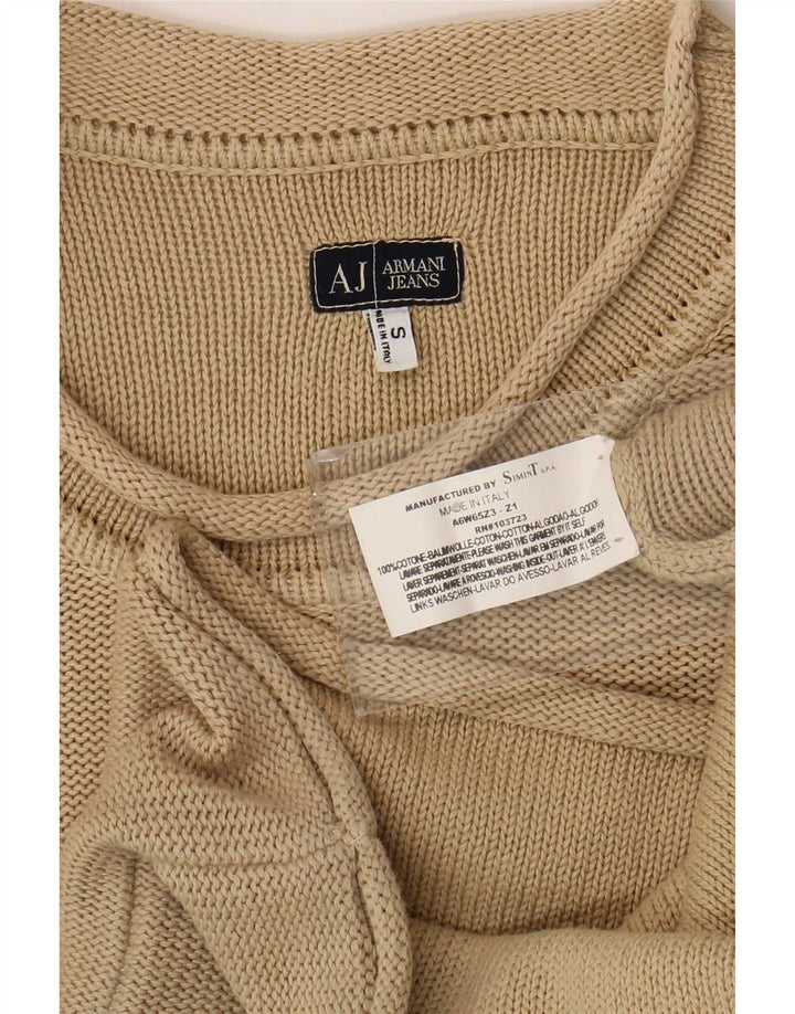 Armani Jeans Ανδρικό πουλόβερ με λαιμόκοψη, μικρό μπεζ βαμβακερό