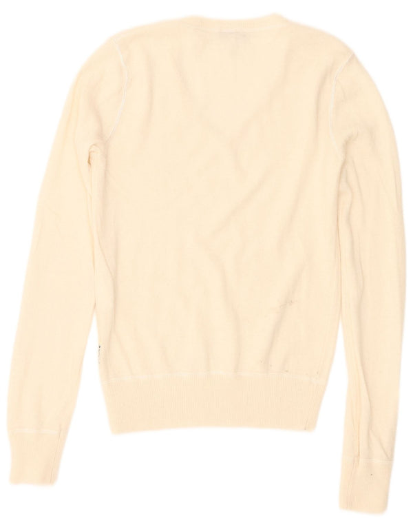 Armani Jeans Γυναικείο πουλόβερ με V λαιμόκοψη UK 4 XS Off White Viscose