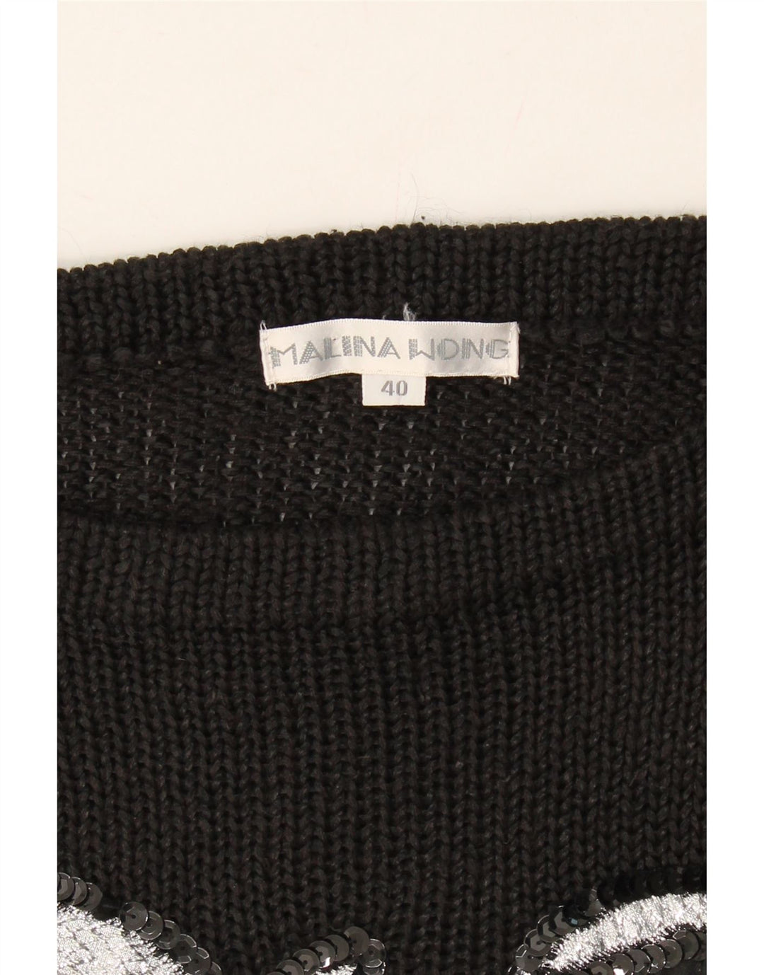 MALINA WONG Womens Graphic Crew Neck Jumper Sweater EU 40 Medium Black Vintage Malina Wong and Second-Hand Malina Wong from Messina Hembry 