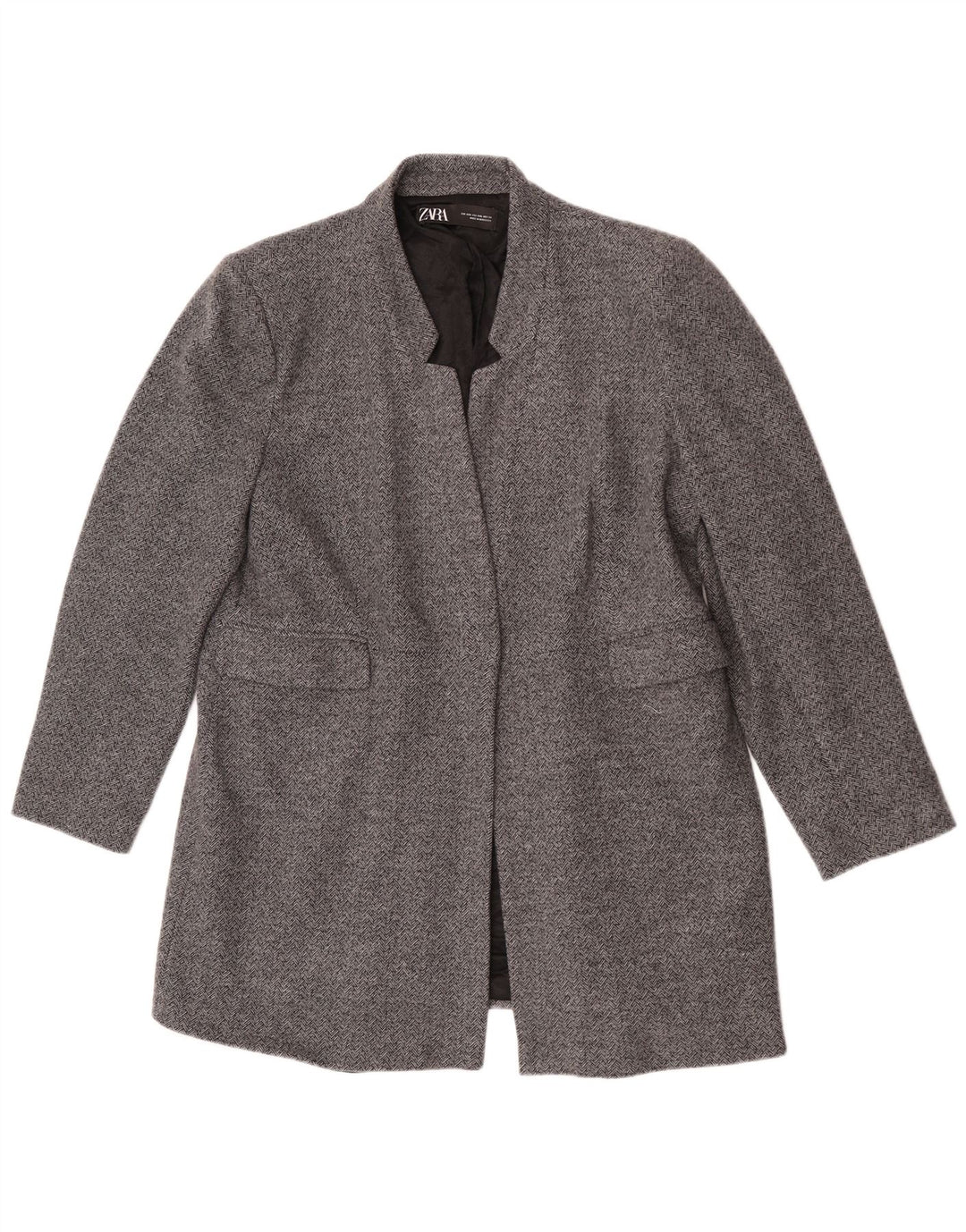 Zara Γυναικείο Open Blazer Jacket UK 20 2XL Γκρι βαμβακερό ψαροκόκκαλο