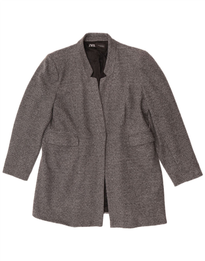 Zara Γυναικείο Open Blazer Jacket UK 20 2XL Γκρι βαμβακερό ψαροκόκκαλο