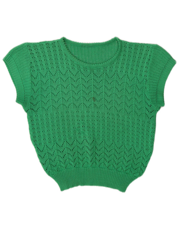 Vintage γυναικείο πουλόβερ Crop See Through Boat Neck Jumper UK 14 Medium Green