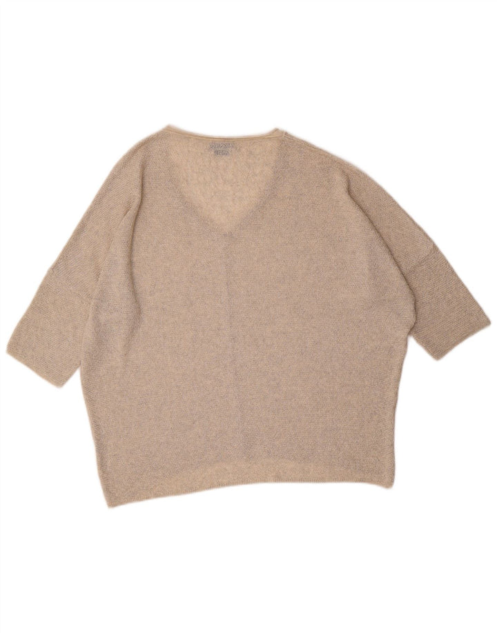 ZARA Mens Oversized Short Sleeve V-Neck Jumper Sweater Small Beige