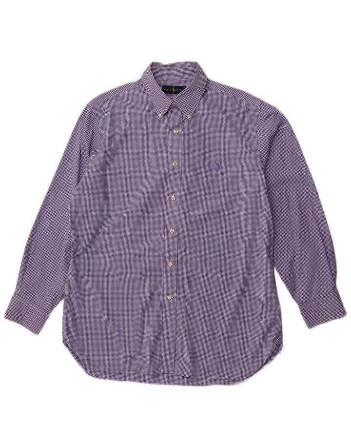 RALPH LAUREN Mens Shirt Size 16 Large Blue Gingham Cotton