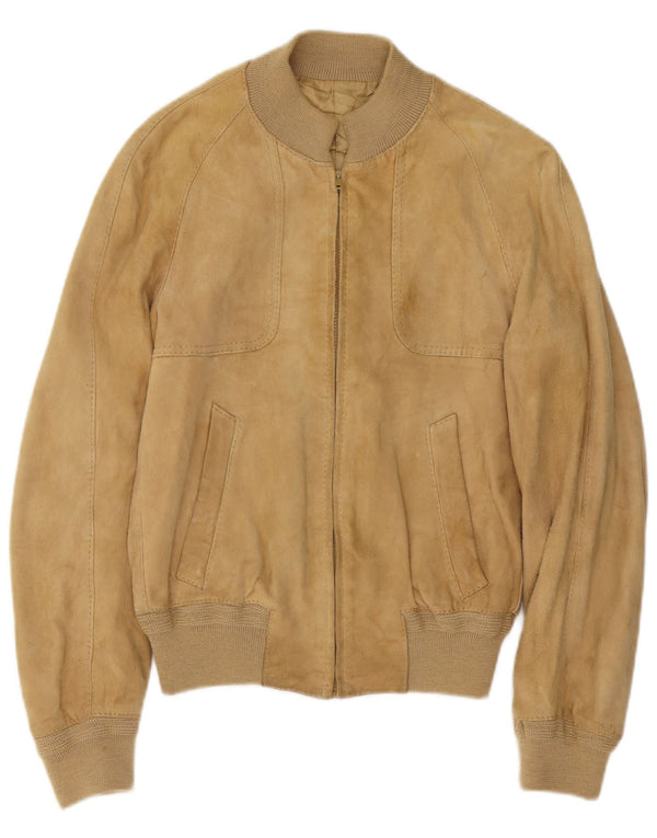 Vintage Ανδρικό Suede Bomber Jacket IT 48 Medium Beige Leather