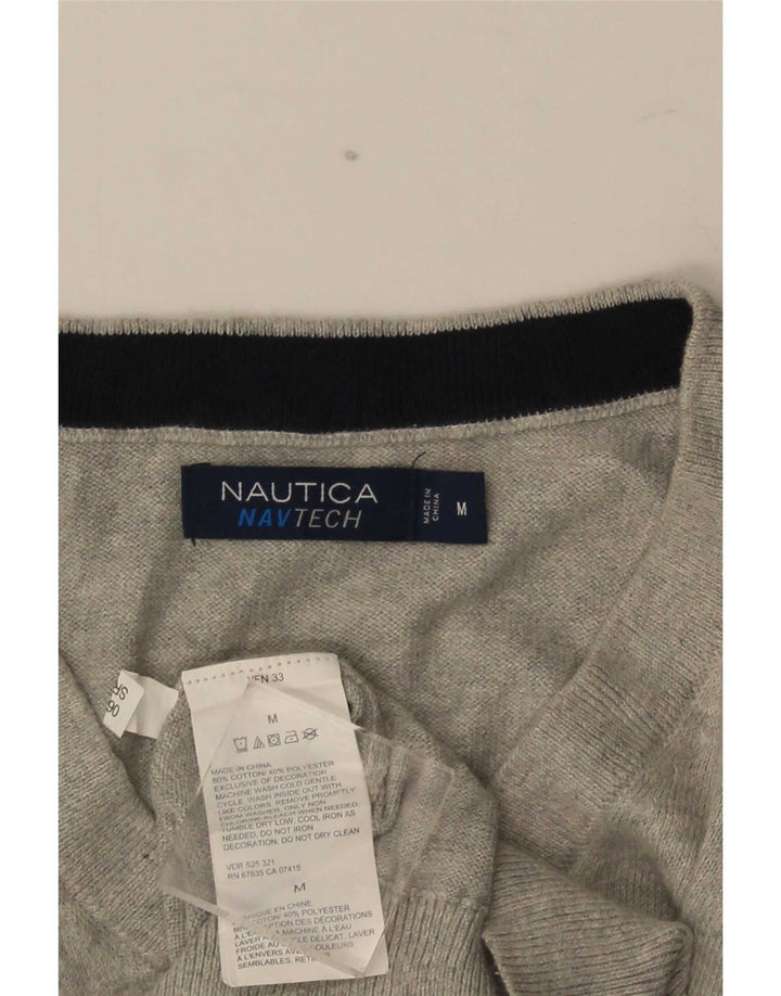 Ανδρικό πουλόβερ Nautica με V λαιμόκοψη, μεσαίο βαμβακερό γκρι