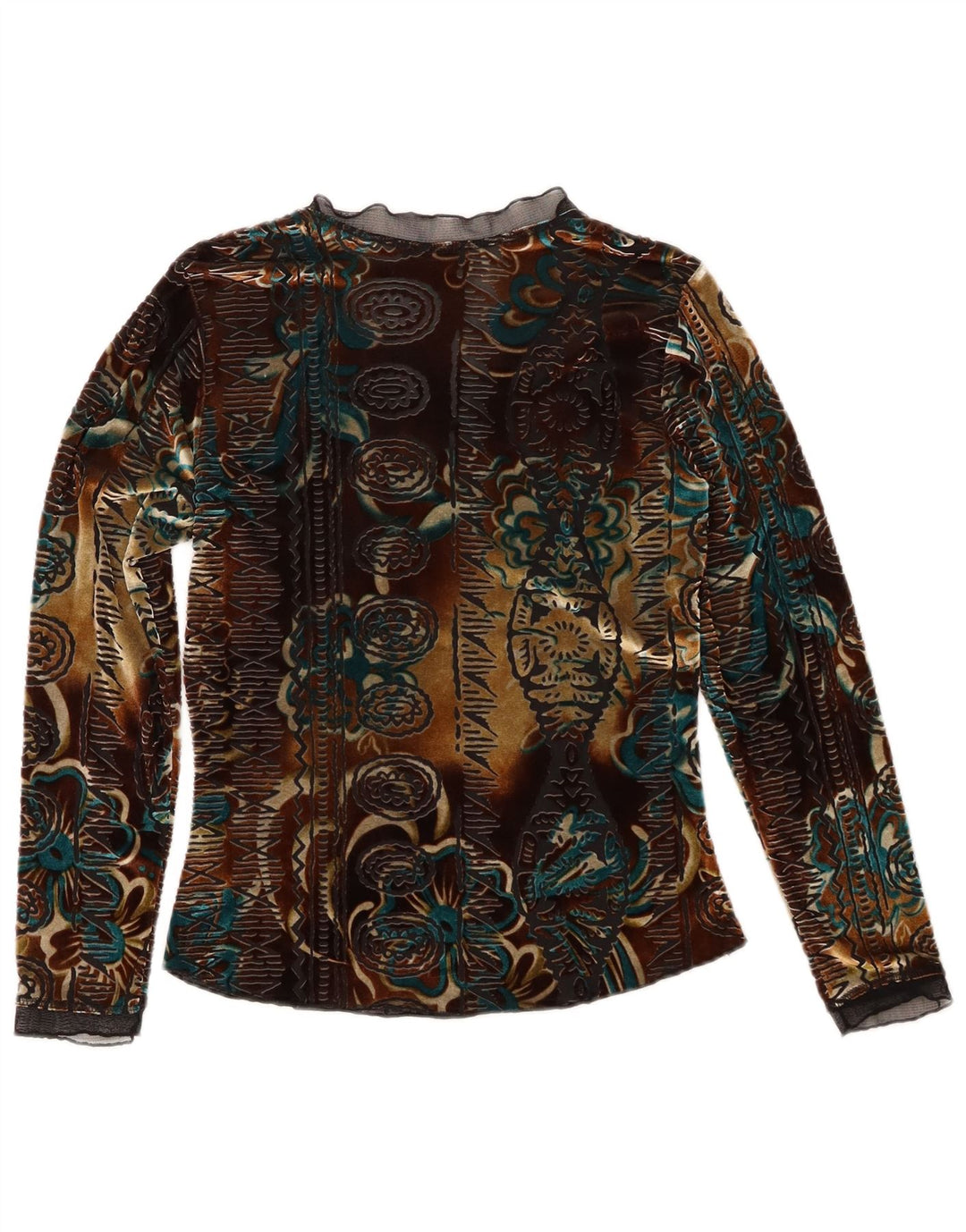 Vintage γυναικείο βελούδινο τοπ μακρυμάνικο UK 6 XS πολύχρωμο φλοράλ