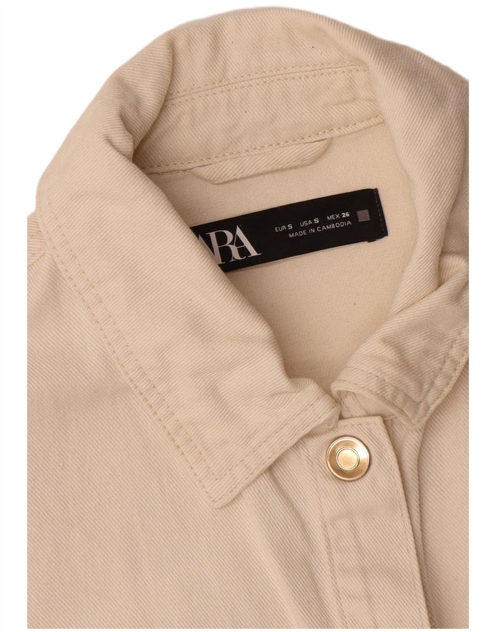 Zara Γυναικείο Bomber Jacket UK 10 Small Off White Βαμβακερό