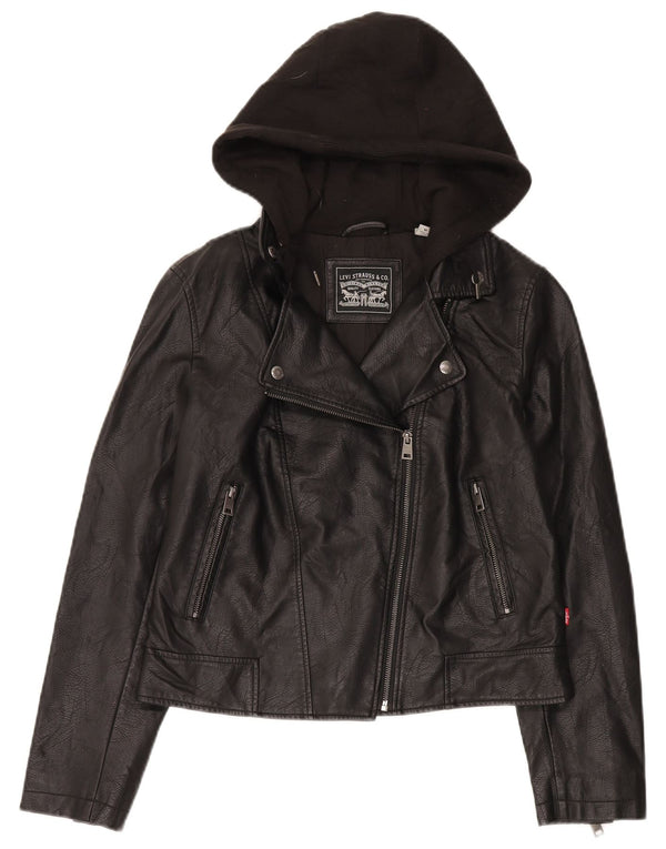 Levi's γυναικείο μπουφάν Biker UK 12 με κουκούλα από συνθετικό δέρμα