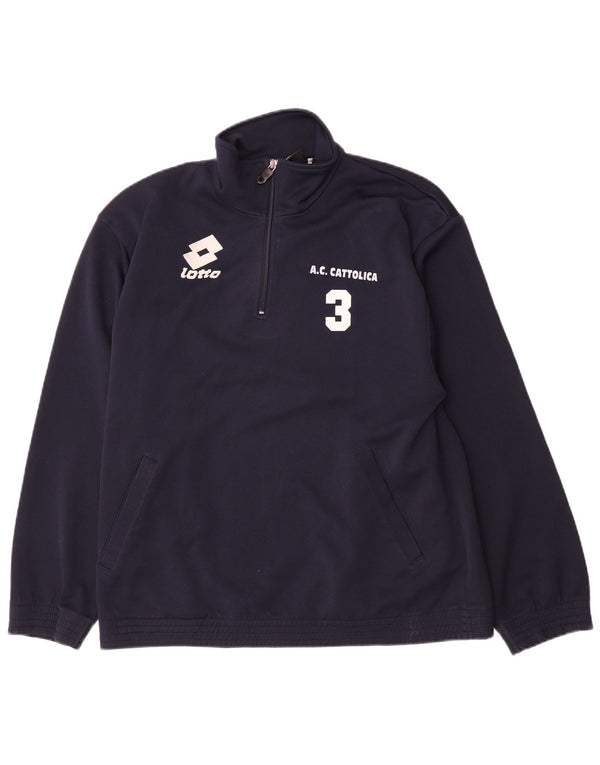 Lotto Mens Graphic Zip Neck Sweatshirt Jumper Large Navy Blue Polyester