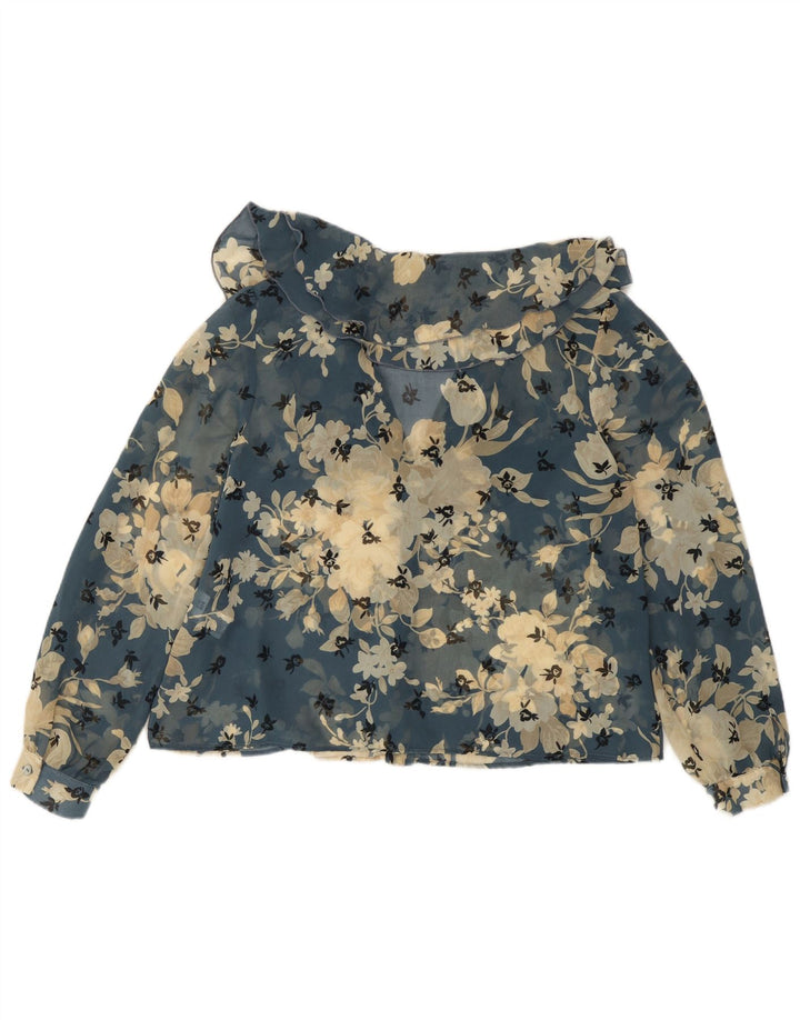 Zara Γυναικεία Μπλούζα See Through UK 10 Small Blue Floral Polyester