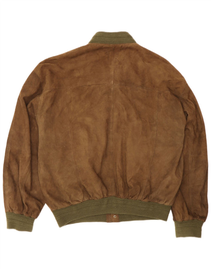 Vintage Ανδρικό Suede Bomber Jacket IT 50 Large Brown Δερμάτινο