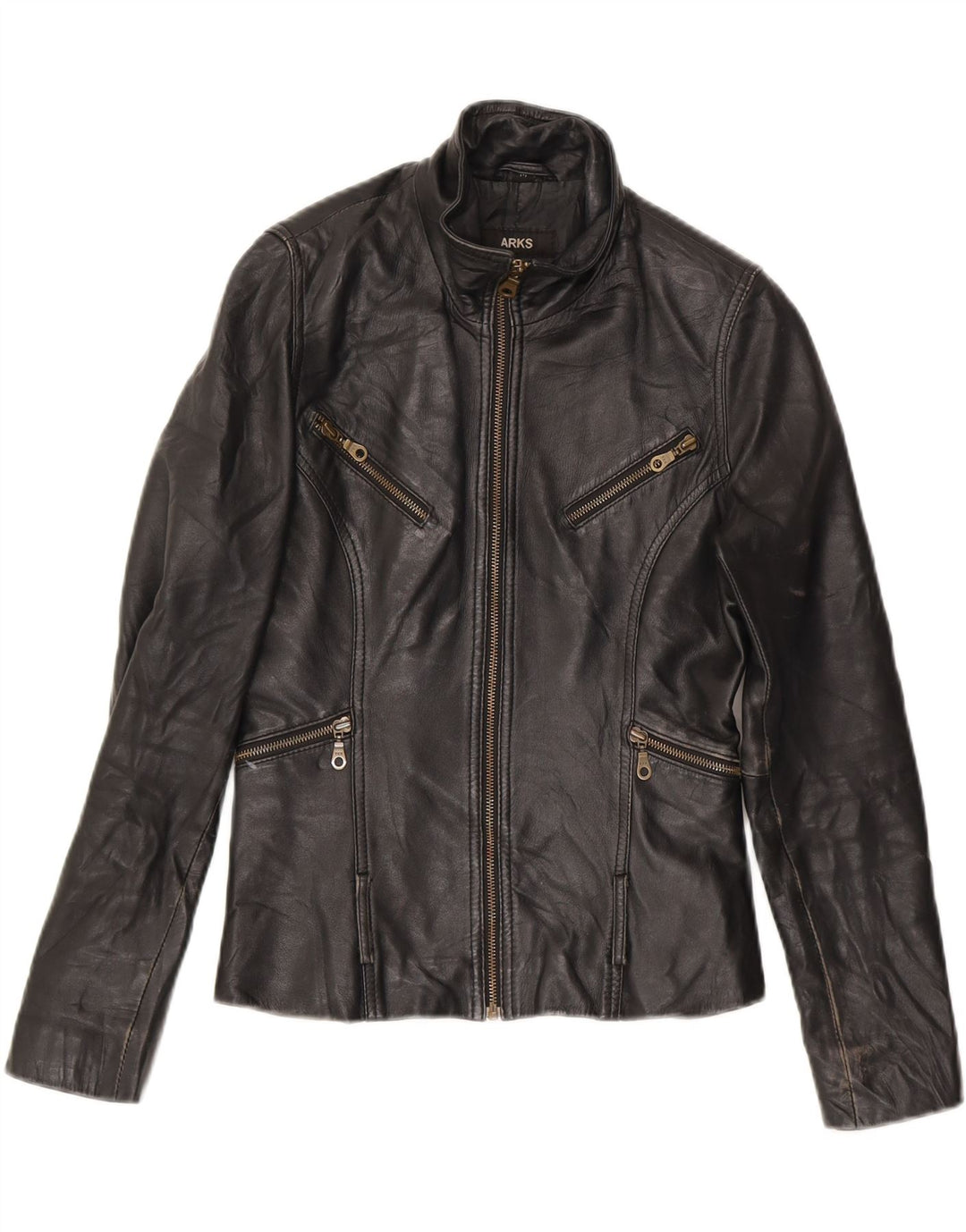 VINTAGE Womens Leather Jacket UK 12 Medium Black Leather