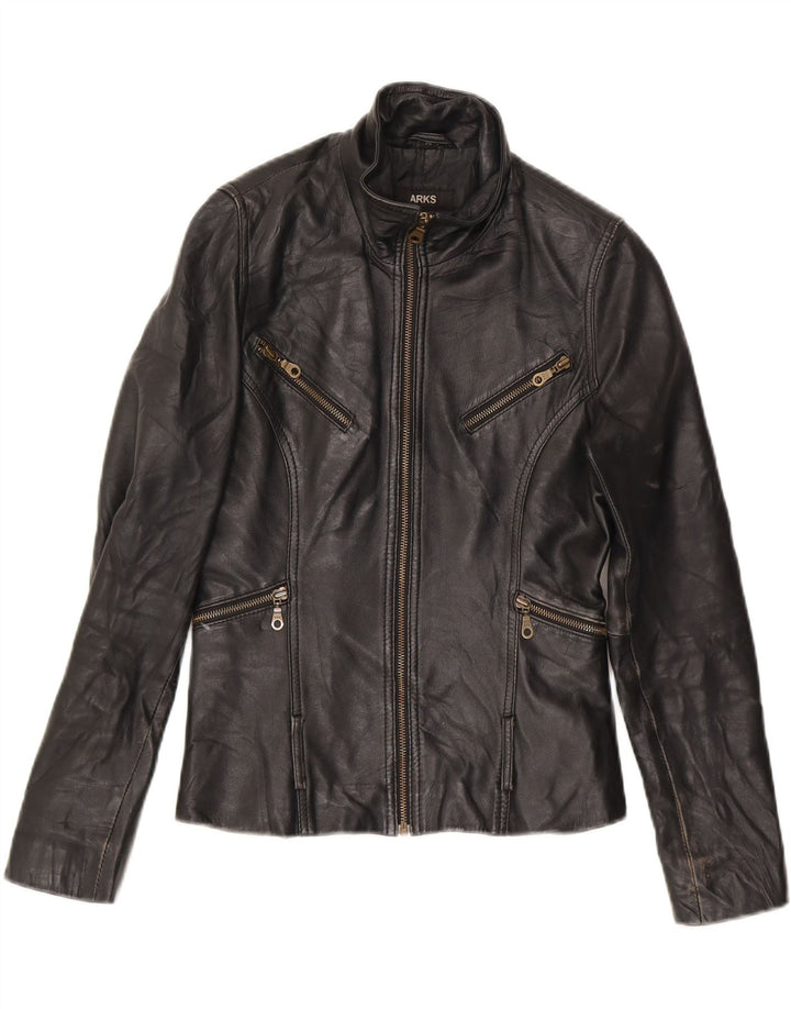 VINTAGE Womens Leather Jacket UK 12 Medium Black Leather