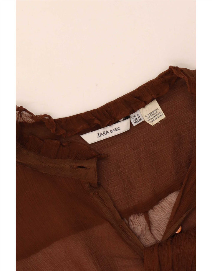 Zara Γυναικείο μακρυμάνικο See Through Top UK 14 Medium Brown Silk