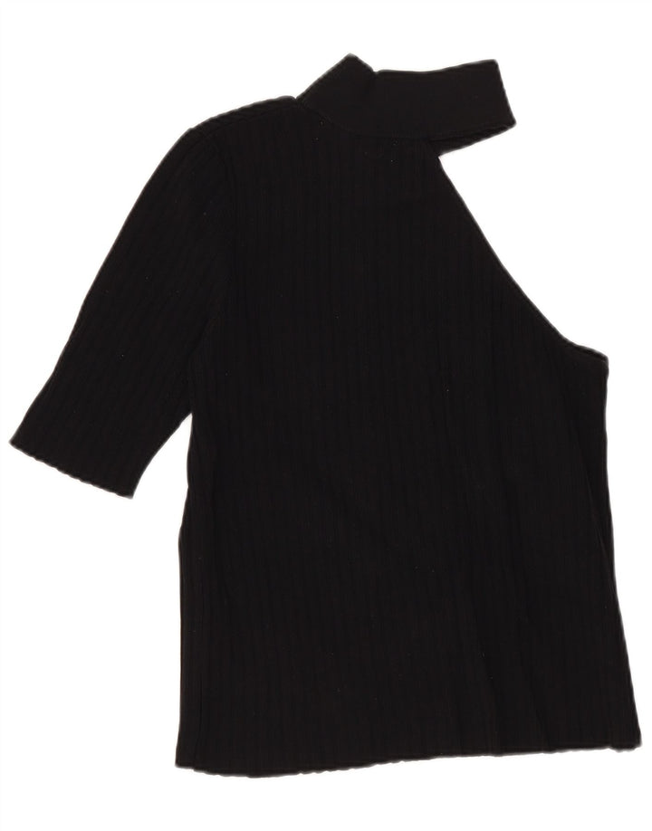 Zara Womens Crop One Shoulder Top UK 12 Medium Black Nylon