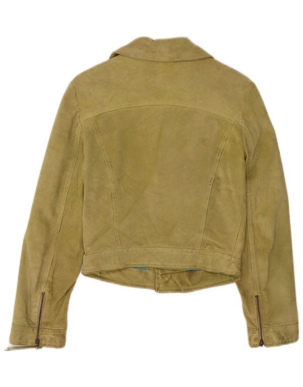 Vintage Γυναικείο Crop Suede Biker Jacket IT 40 Small Green Leather