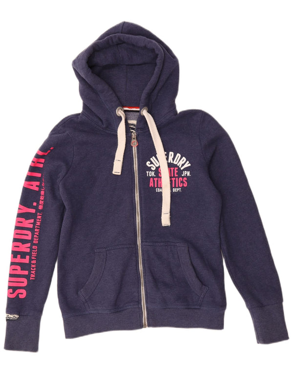 Superdry γυναικείο πουλόβερ με κουκούλα με φερμουάρ UK 14 μεσαίο μπλε βαμβακερό