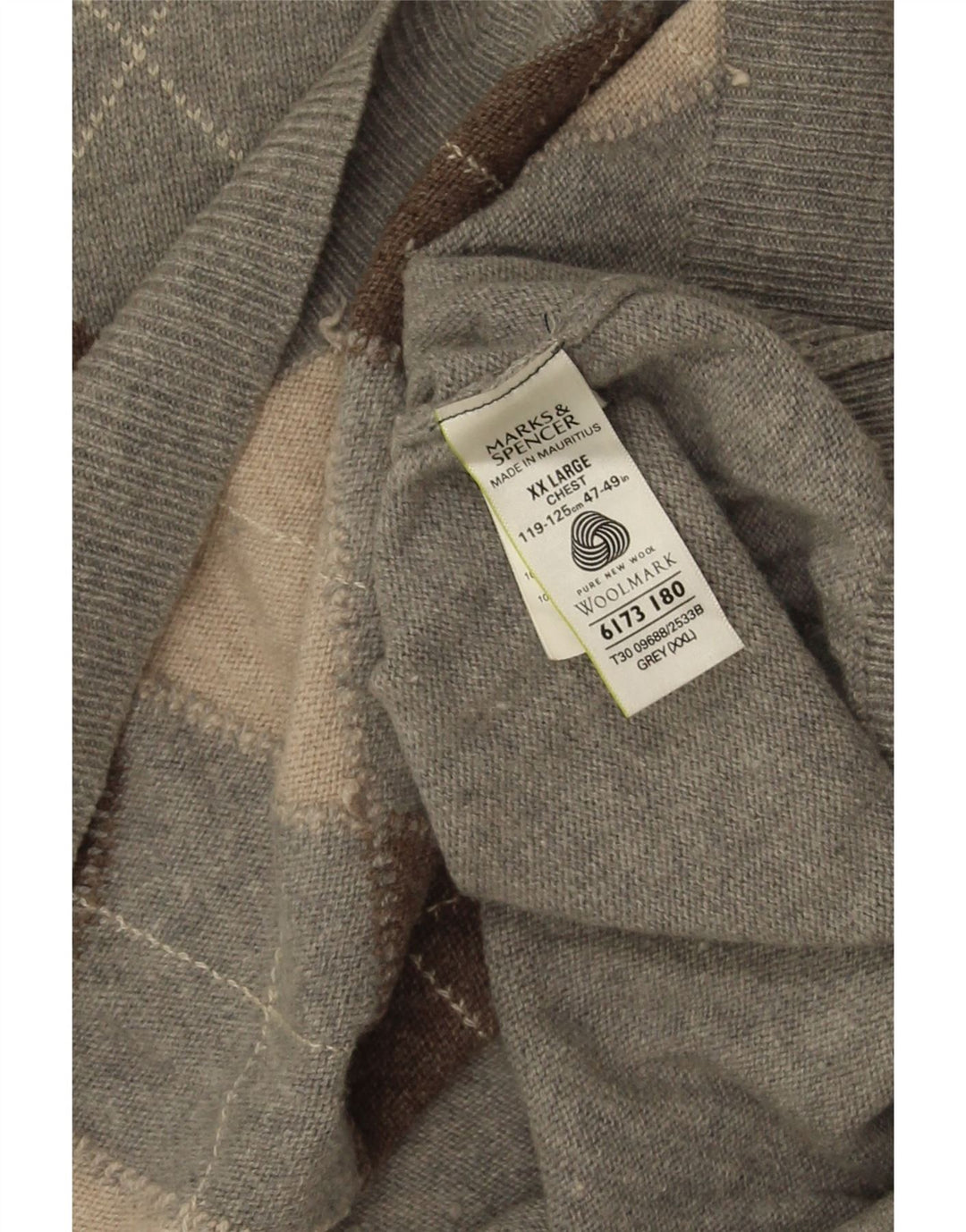 Marks & Spencer Ανδρικό πουλόβερ με λαιμόκοψη 2XL Grey Argyle/Diamond