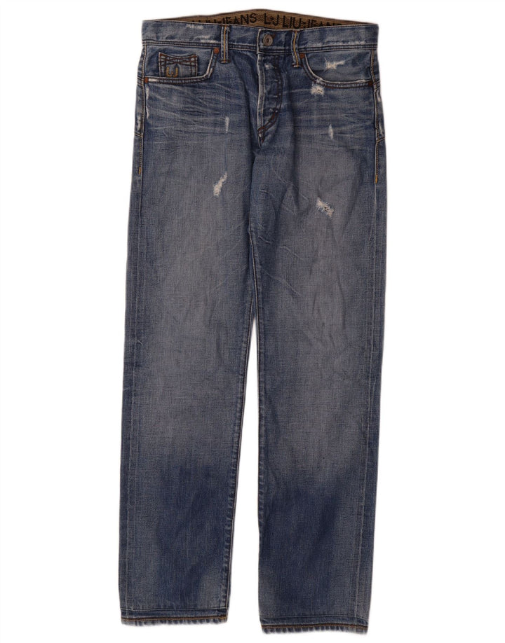 Liu Jo Mens Distressed Straight Jeans W32 L34 Μπλε βαμβακερό