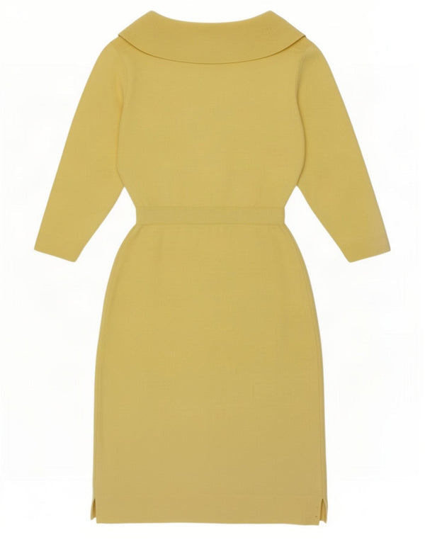 Vintage γυναικείο φόρεμα μπλούζας UK 12 Medium Yellow Wool