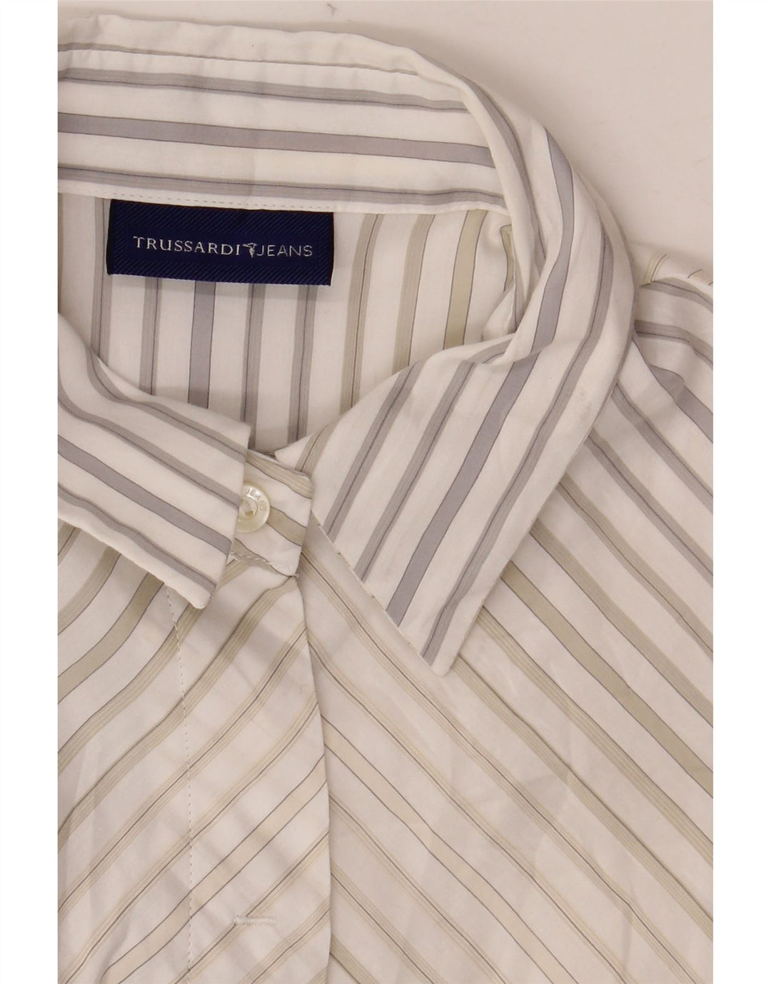 TRUSSARDI JEANS Γυναικείο κοντομάνικο πουκάμισο μπλούζα UK 22 3XL Λευκή ρίγα