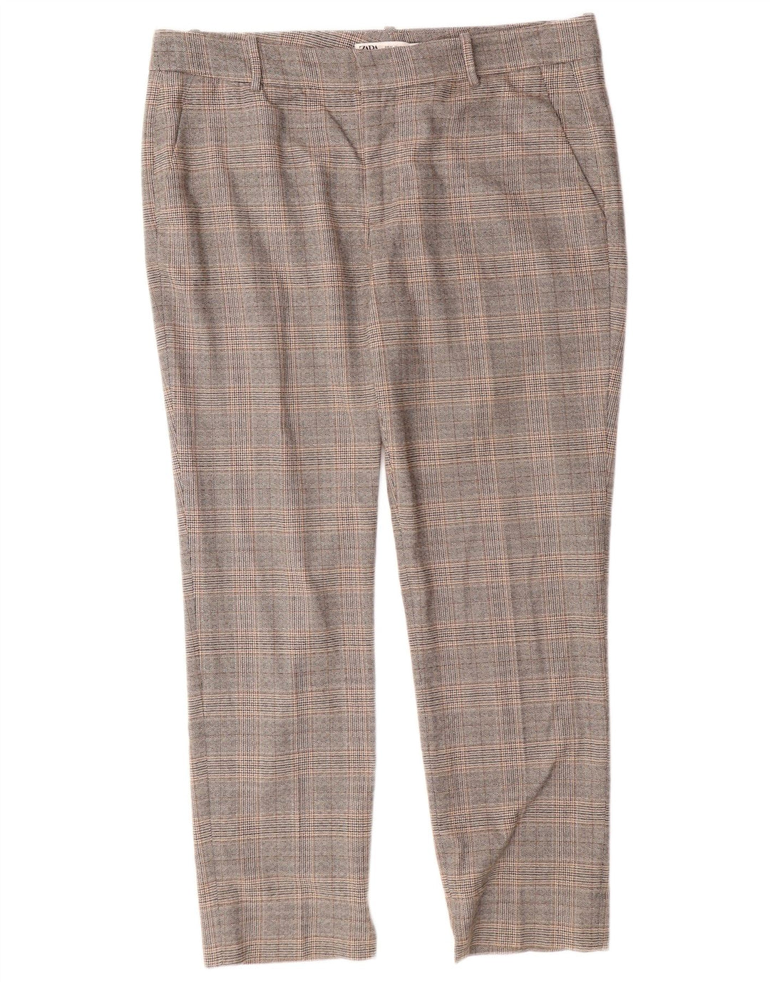 ZARA Womens Slim Fit Chino Trousers EU 42 Large W32 L27 Grey Check