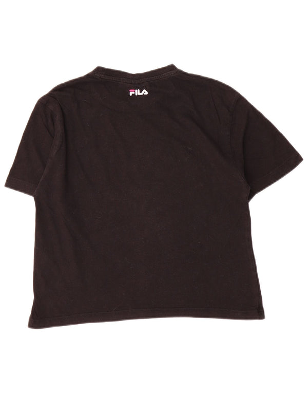Fila Γυναικείο Crop Graphic T-Shirt Top UK 6 XS Μαύρο βαμβακερό