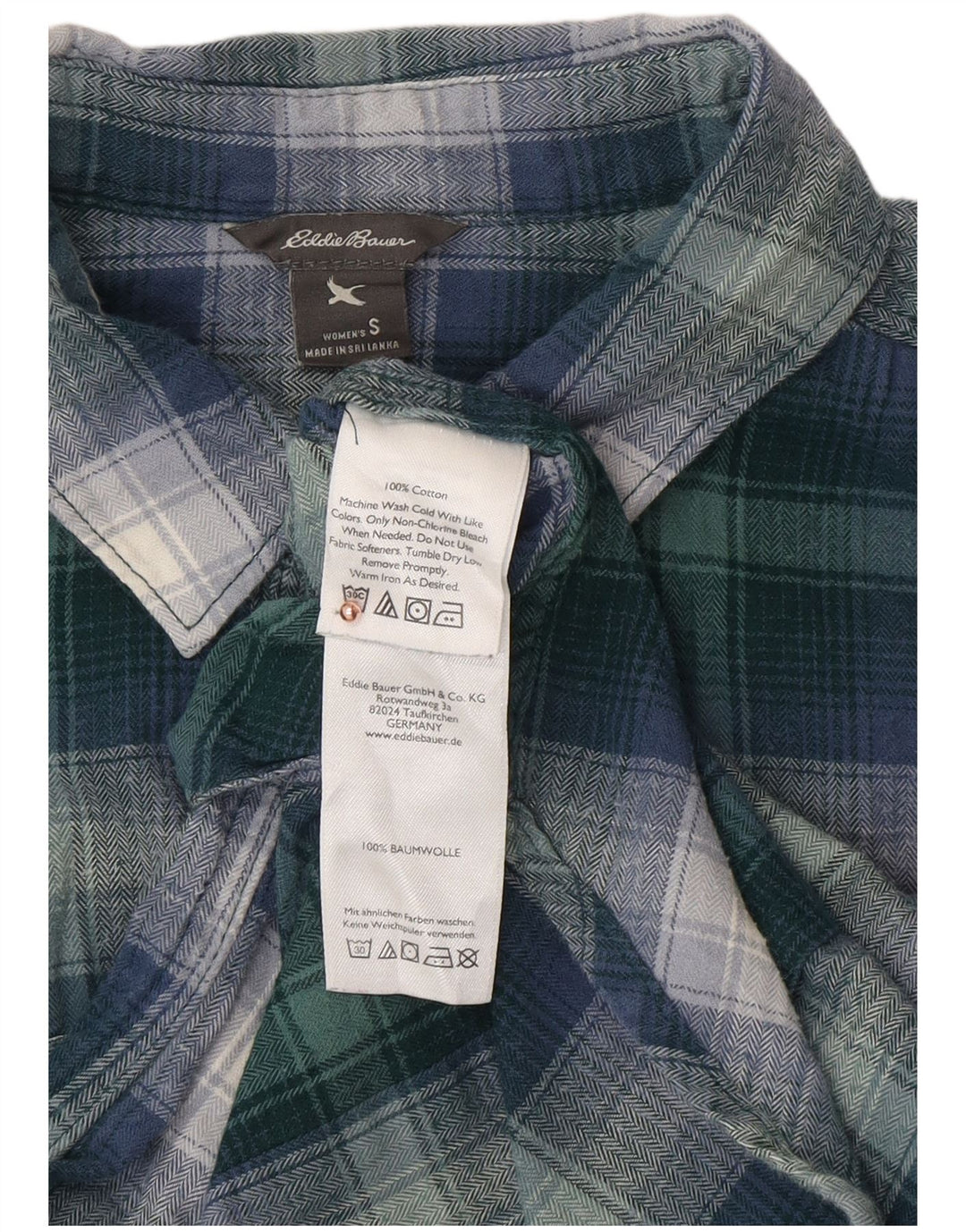 EDDIE BAUER Γυναικείο φανελένιο πουκάμισο UK 10 Small Green Check Cotton